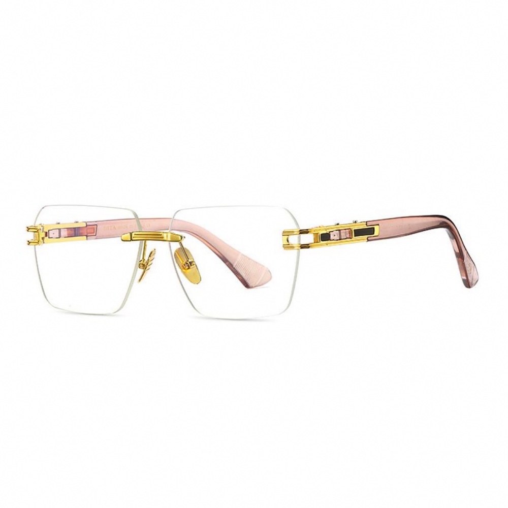 Gold Frame Pink Arm Rimless Mens Womens Y2K Fashion Summer Clear Lens Glasses